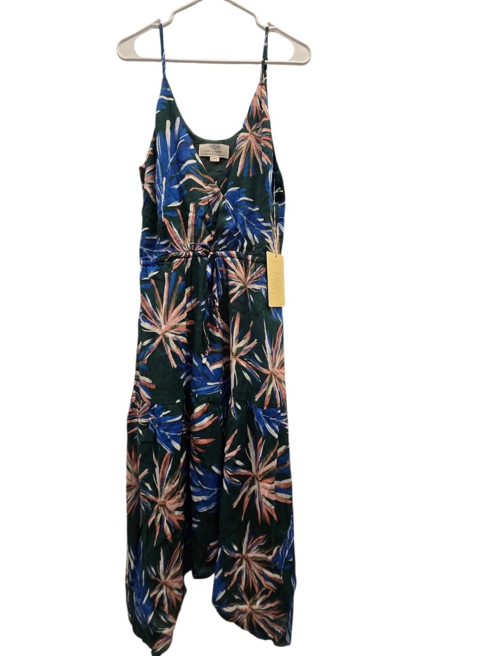 NWT TROVATA Sophie Green Tropical Palm Ramie Cotton Midi Dress Sz Large